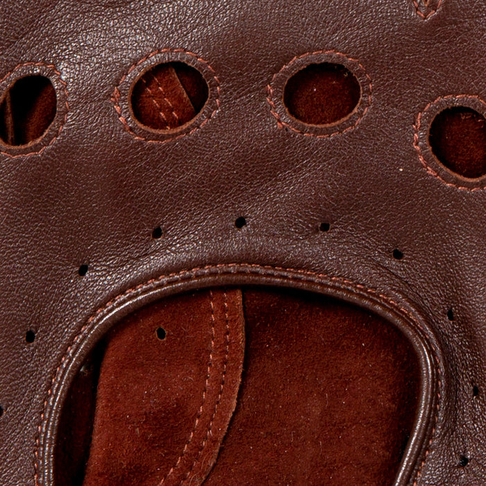 Men's leather driving gloves in English tan brown knuckle