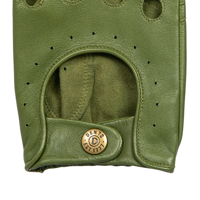 Men's leather driving gloves in lincoln green cut out back