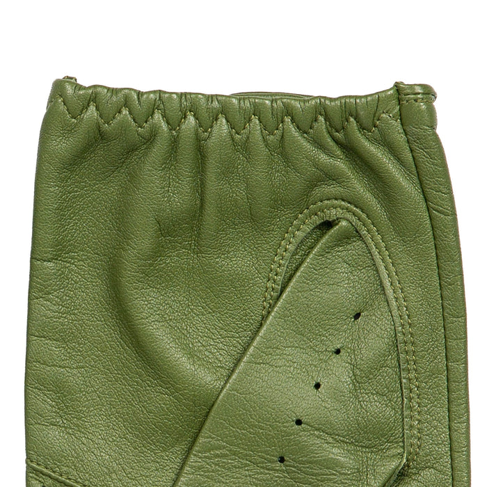 Men's leather driving gloves in lincoln green elasticated cuff