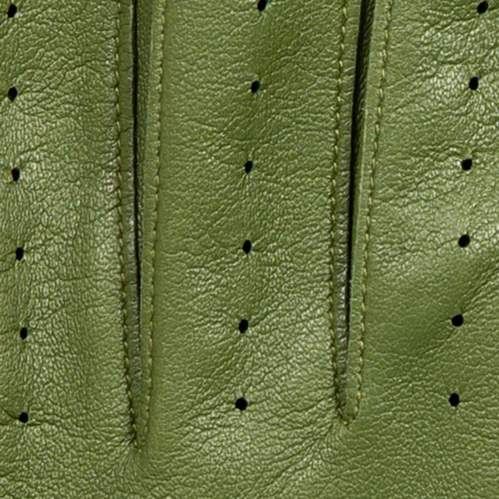 Men's leather driving gloves in lincoln green perforated holes 