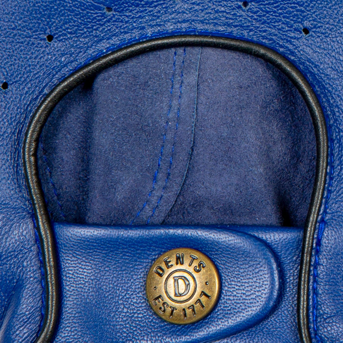 Men's leather driving gloves in royal blue/black