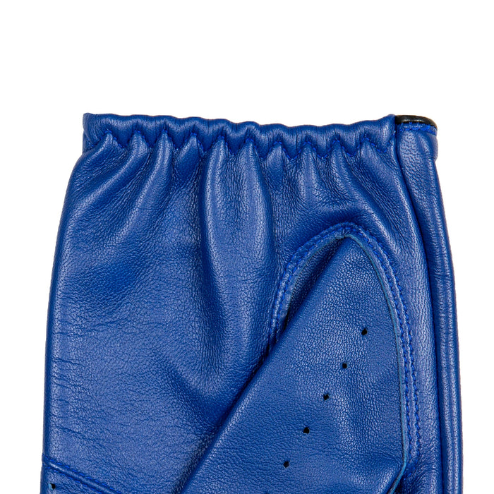 Men's leather driving gloves in royal blue/black