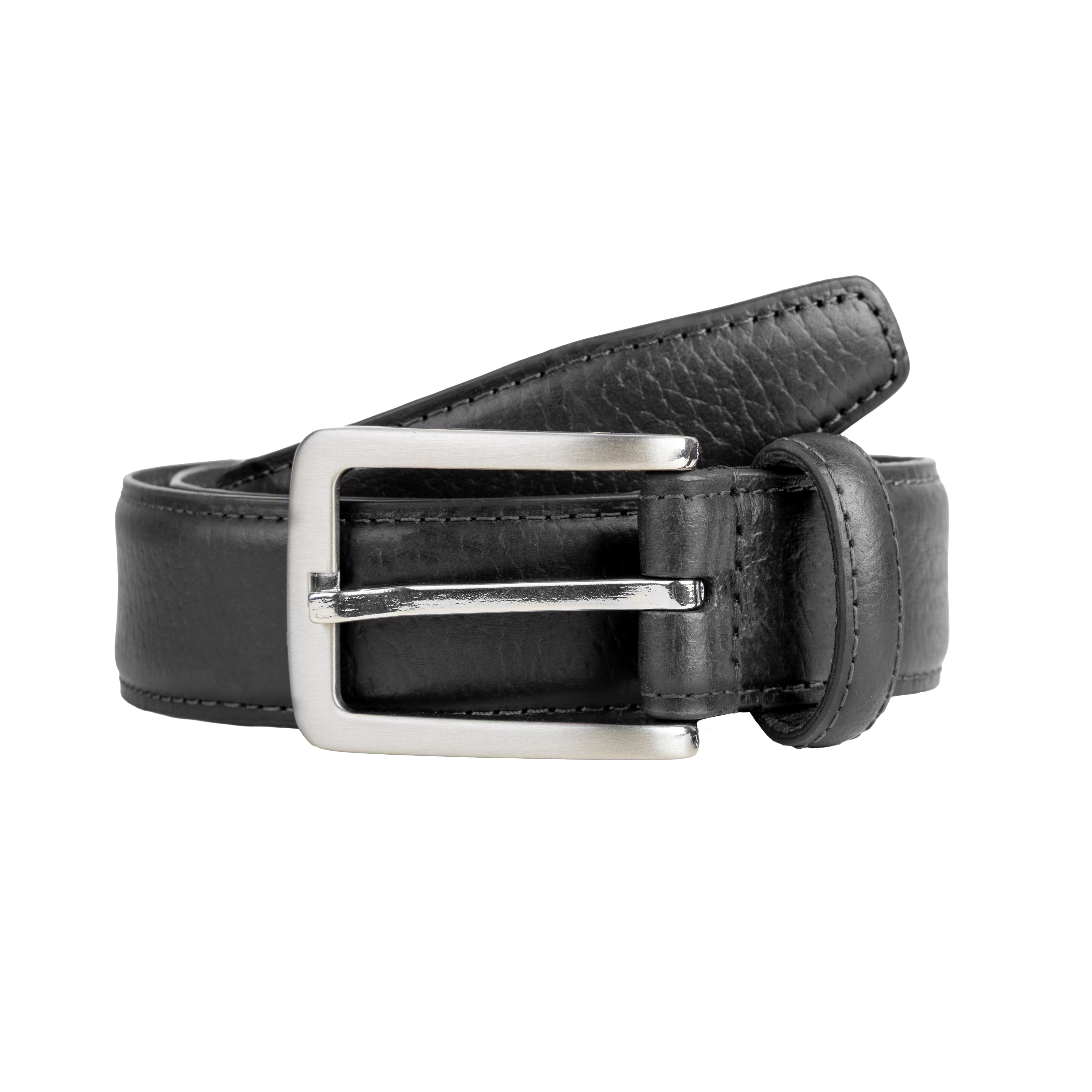 Men's Lined Full-Grain Leather Belt with Satin Nickel Buckle and Pebbl
