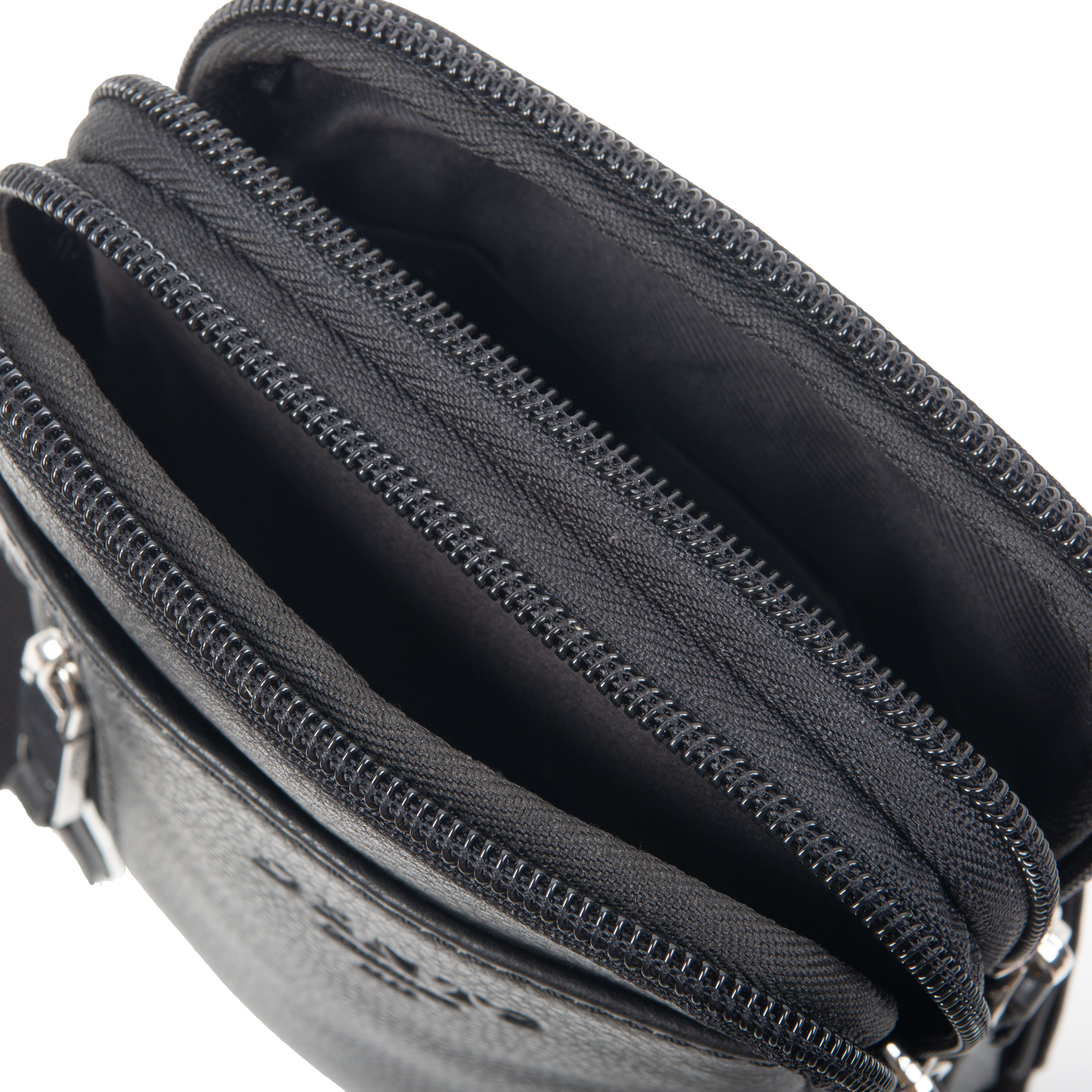 black leather crossbody backpack Men's Pebble Grain Leather Crossbody Phone Bag, Black / One
