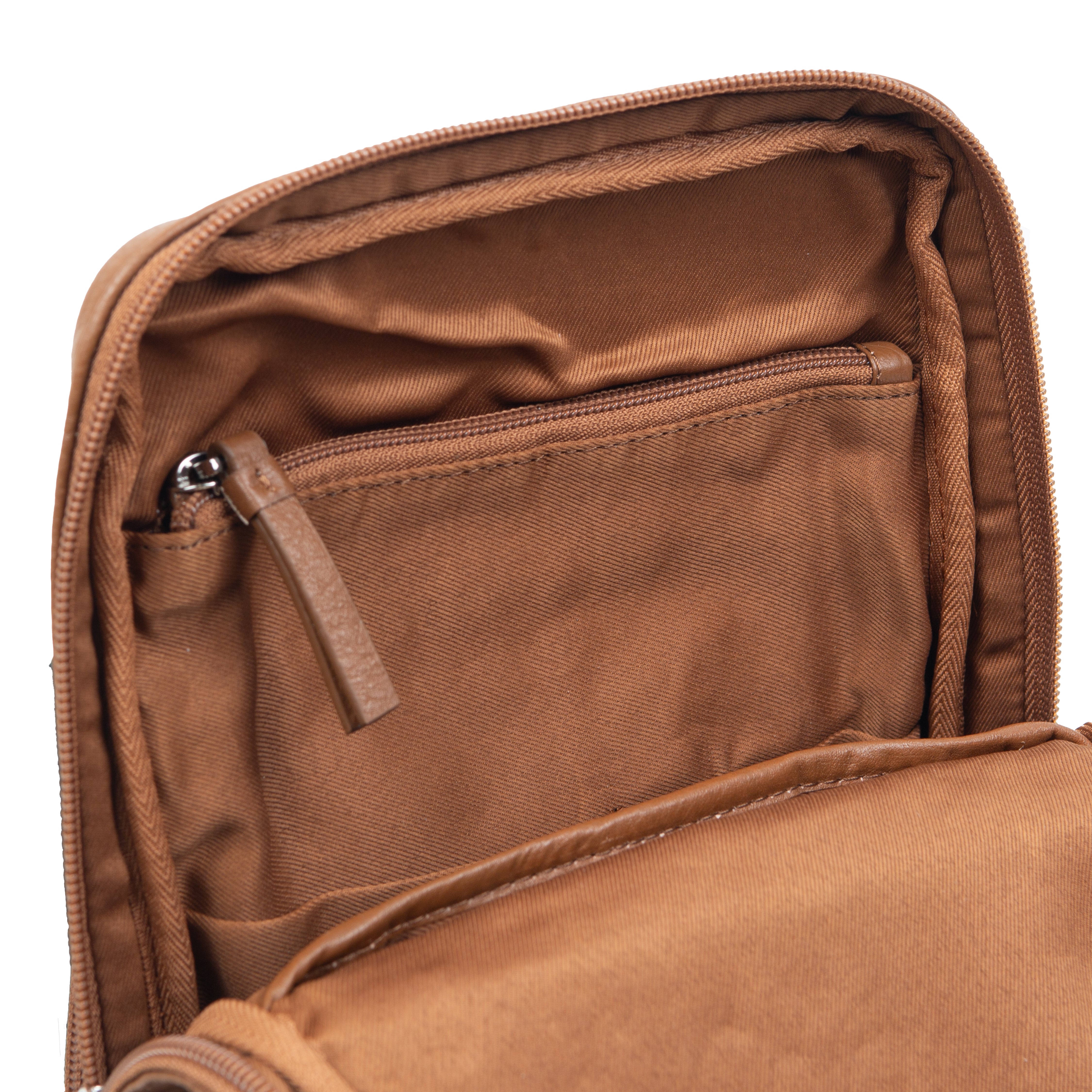 brown leather small backpack mens Men's Small Pebble Grain Leather Backpack, Caramel / One