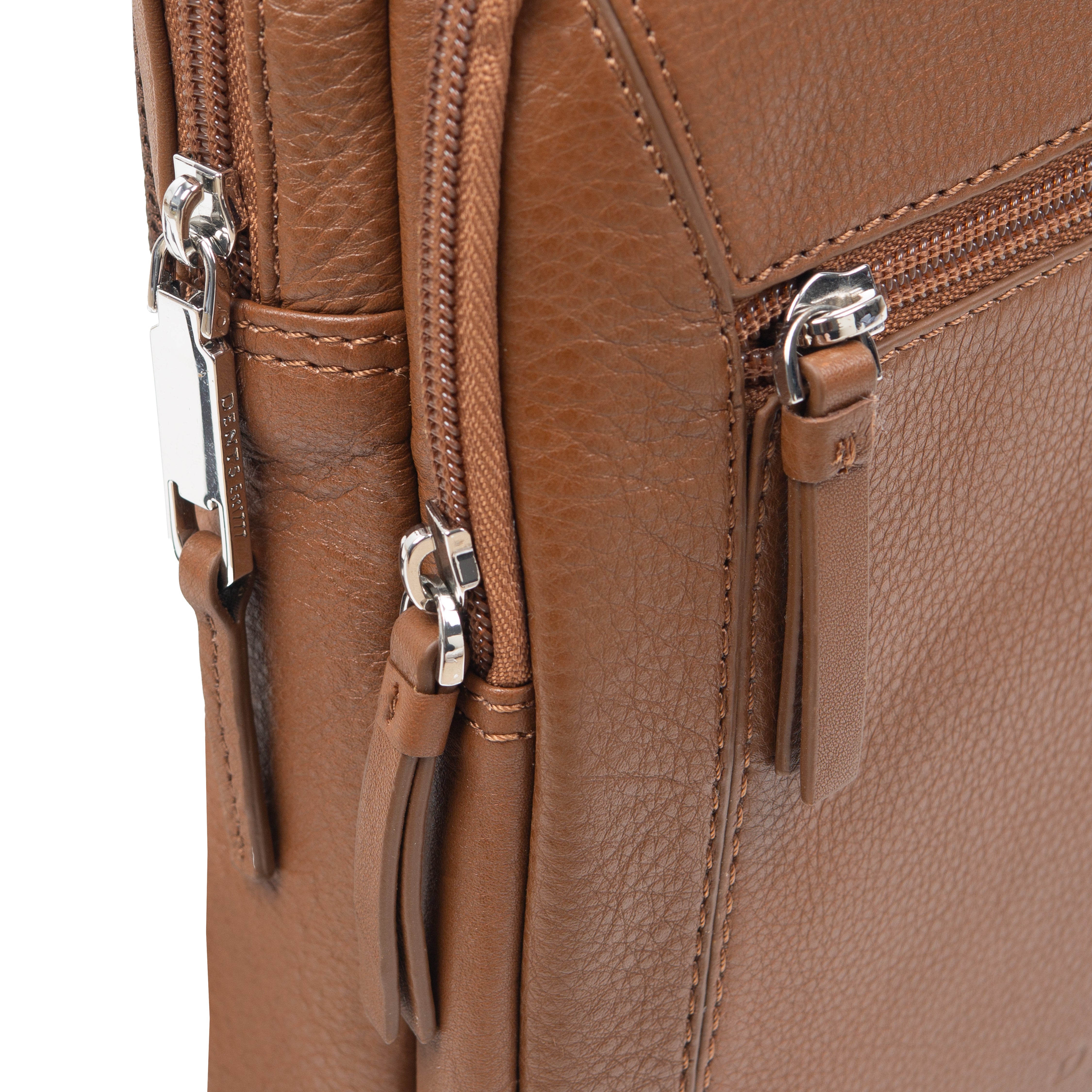 Men's Small Pebble Grain Leather Backpack, Caramel / One
