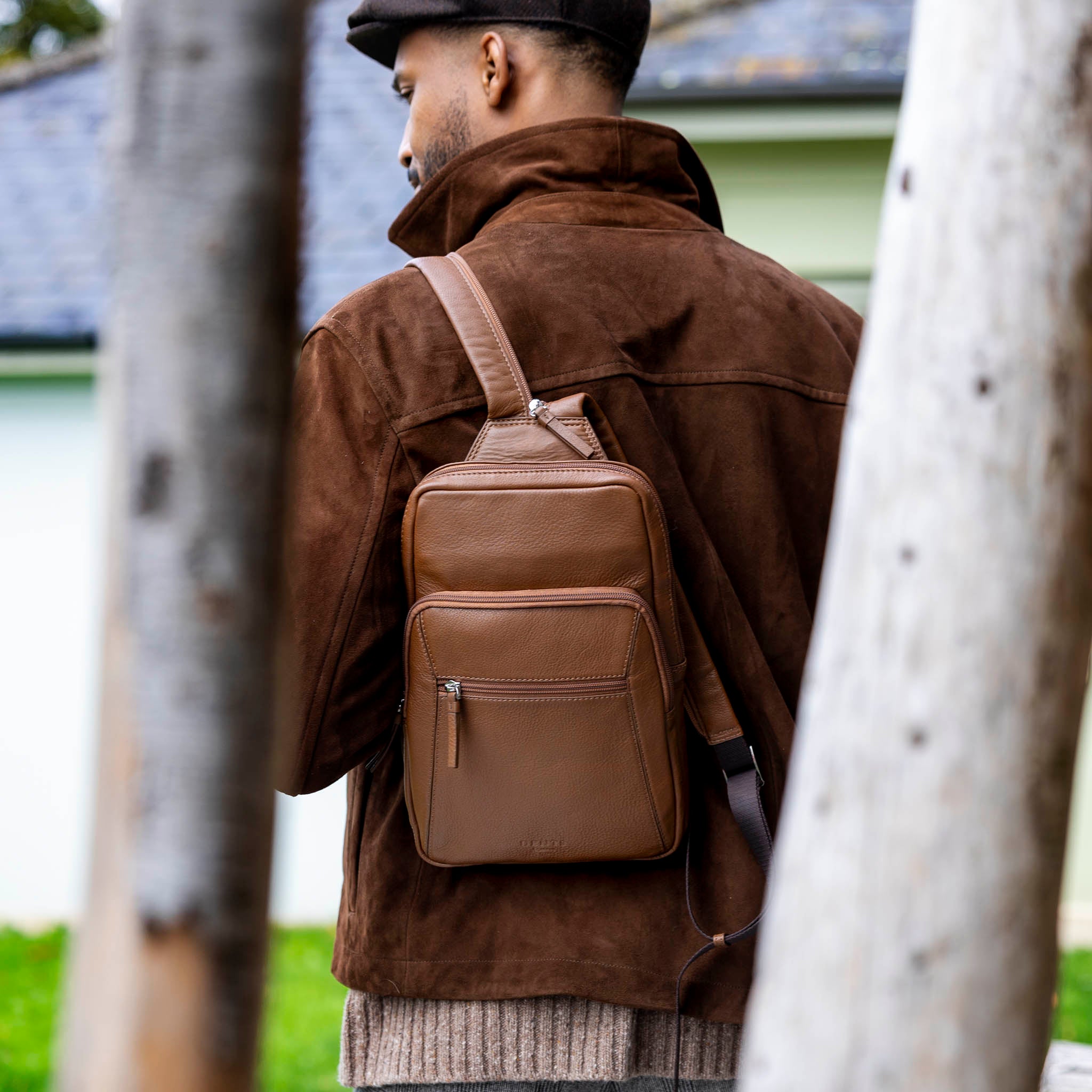 Men's Small Pebble Grain Leather Backpack, Caramel / One Men's Small Pebble Grain Leather Backpack, Caramel / One