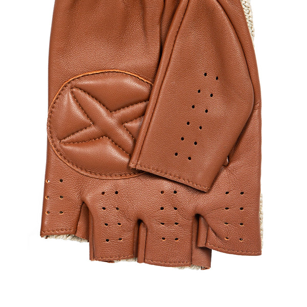 Crochet Fingerless Driving Gloves Brown | Café Leather