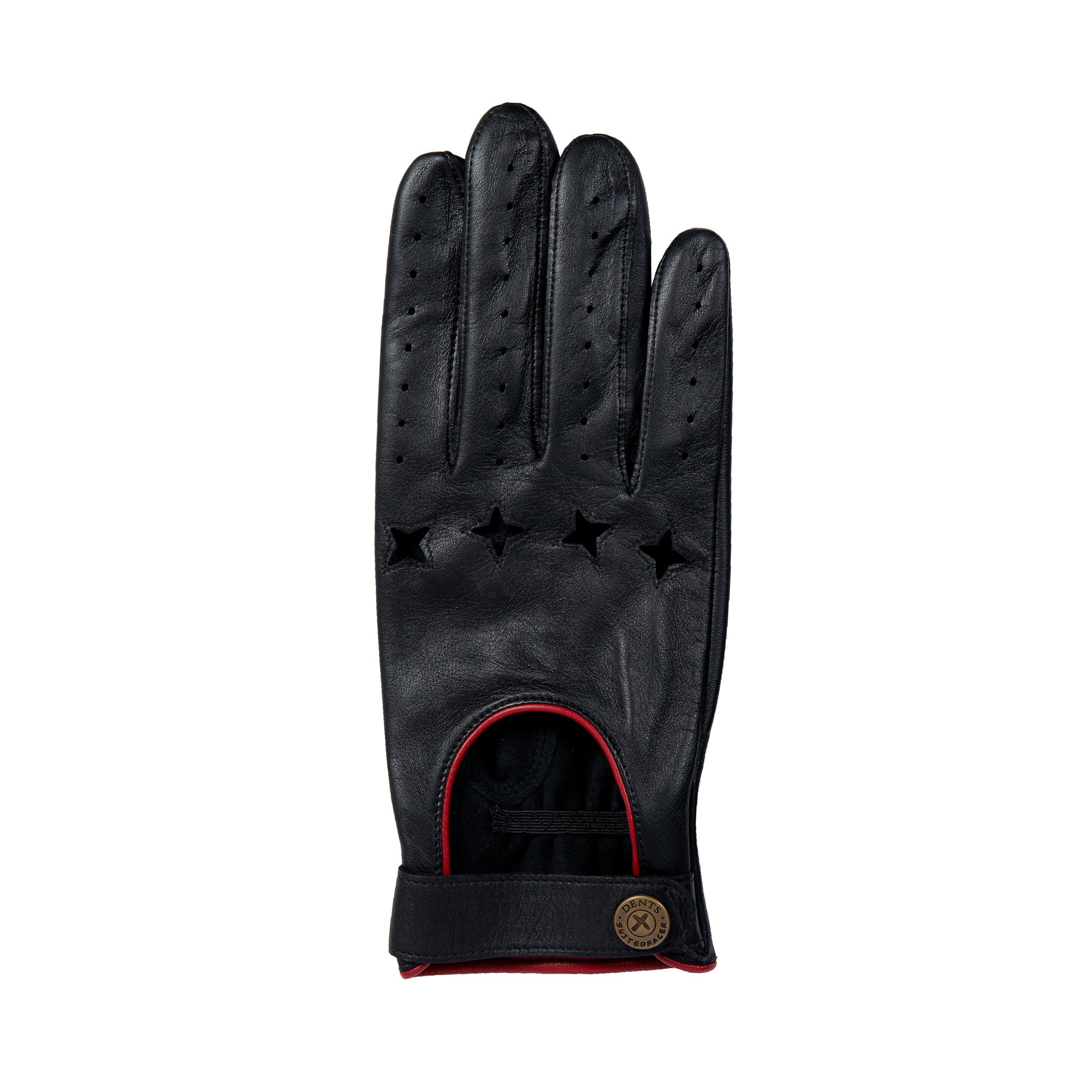 Men's The Suited Racer Touchscreen Leather Driving Gloves with Wristwatch Cut-Out, Black/Berry / XL