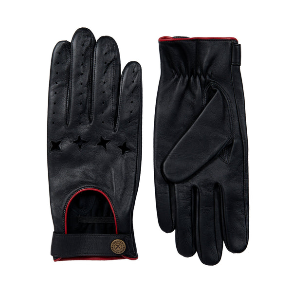 Men's The Suited Racer Fingerless Crochet-Back Leather Driving Gloves, Black / XL