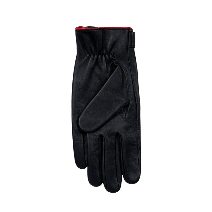 Men's The Suited Racer touchscreen leather driving gloves with wristwatch cut out in black/berry palm side
