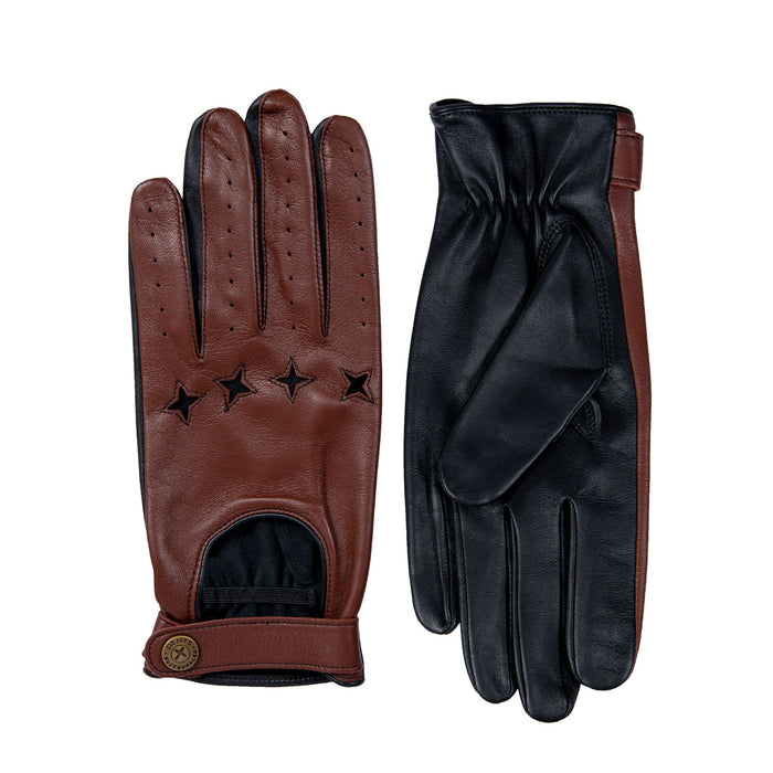 Men's The Suited Racer touchscreen leather driving gloves with wristwatch cut out in english tan both gloves 