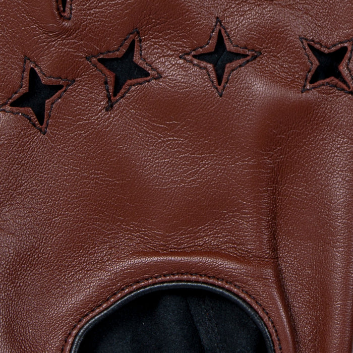 Men's The Suited Racer touchscreen leather driving gloves with wristwatch cut out in english tan knuckle holes