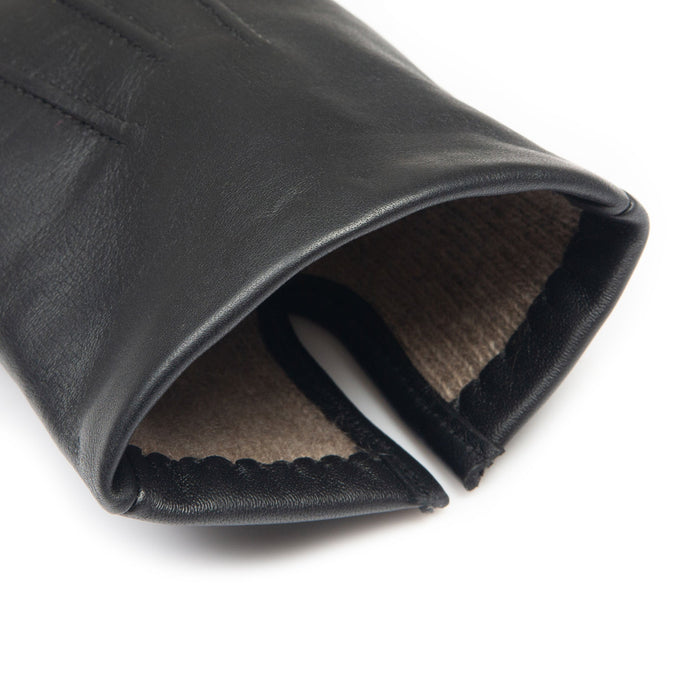 Men's touchscreen cashmere-lined leather gloves in black - open cuff