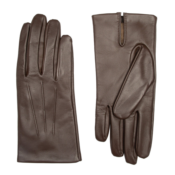 Men's touchscreen cashmere-lined leather gloves in brown - both gloves