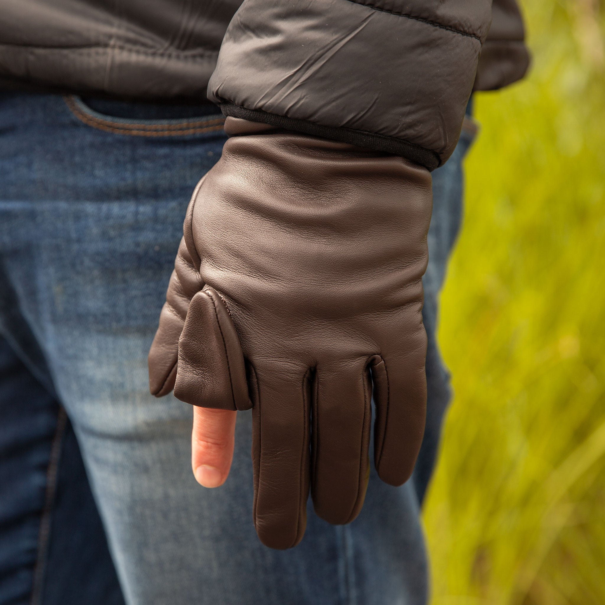 Men's Water-Resistant Fleece-Lined Leather Shooting Gloves, Brown / M