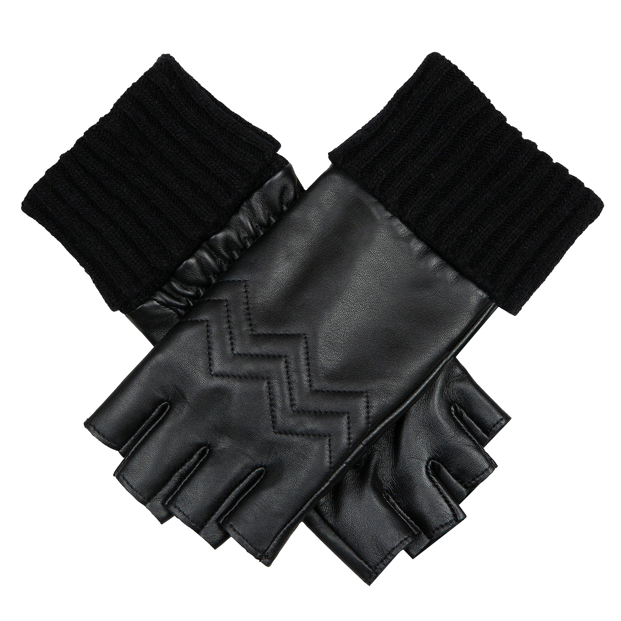 fingerless handschuhe Women’s Fingerless Fleece-Lined Leather Gloves with Quilted Chevron Design, Black / M