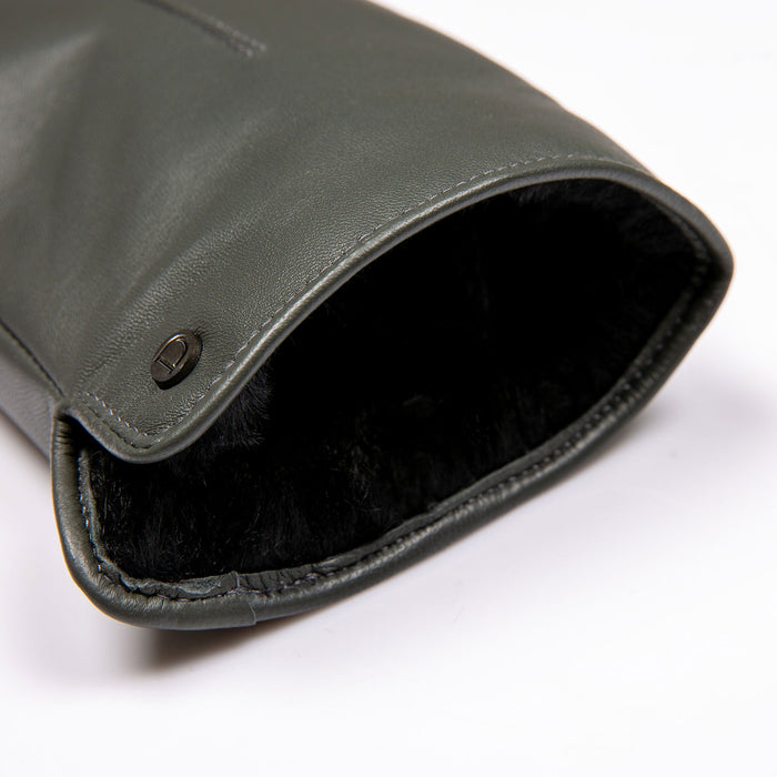 Women's Charcoal Touchscreen Single Point Faux Fur Lined Leather Gloves Open Cuff