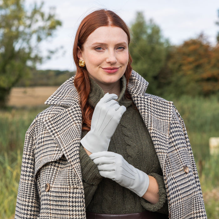 Women's Three-Point Leather Gloves, SILVER / 7.5