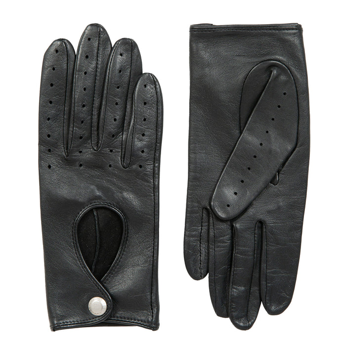 Women's Lined Leather Driving Gloves Black Side