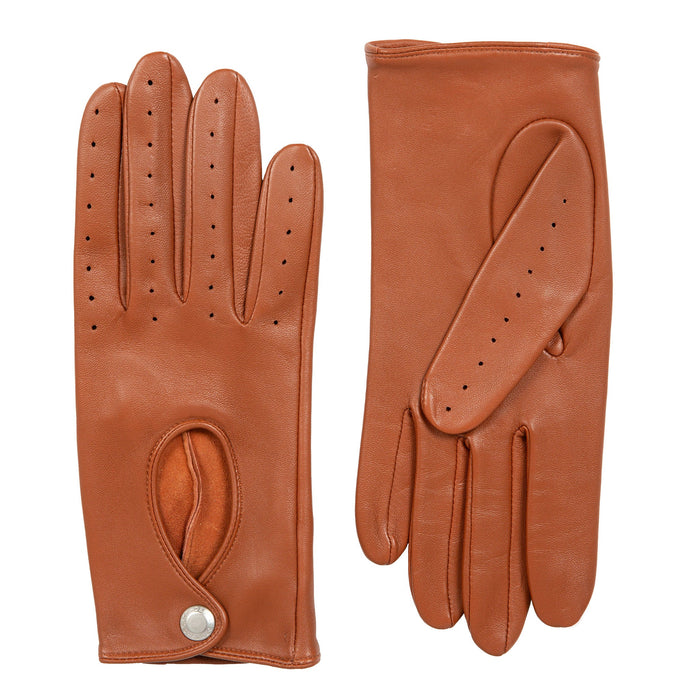 Women's Lined Leather Driving Gloves Cognac side