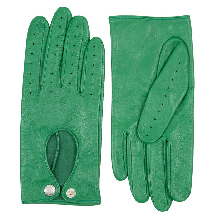 Women's emerald leather driving gloves side