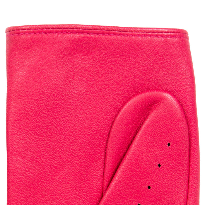 Women's Lined Leather Driving Gloves Fuchsia left cuff