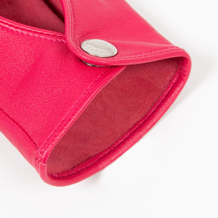 Women's Lined Leather Driving Gloves Fuchsia open cuff
