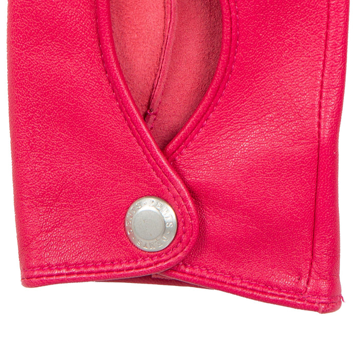 Women's Lined Leather Driving Gloves Fuchsia right cuff
