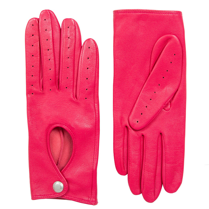 Women's Lined Leather Driving Gloves Fuchsia side