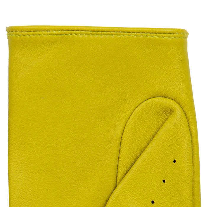 Women's Lined Leather Driving Gloves Lime left cuff