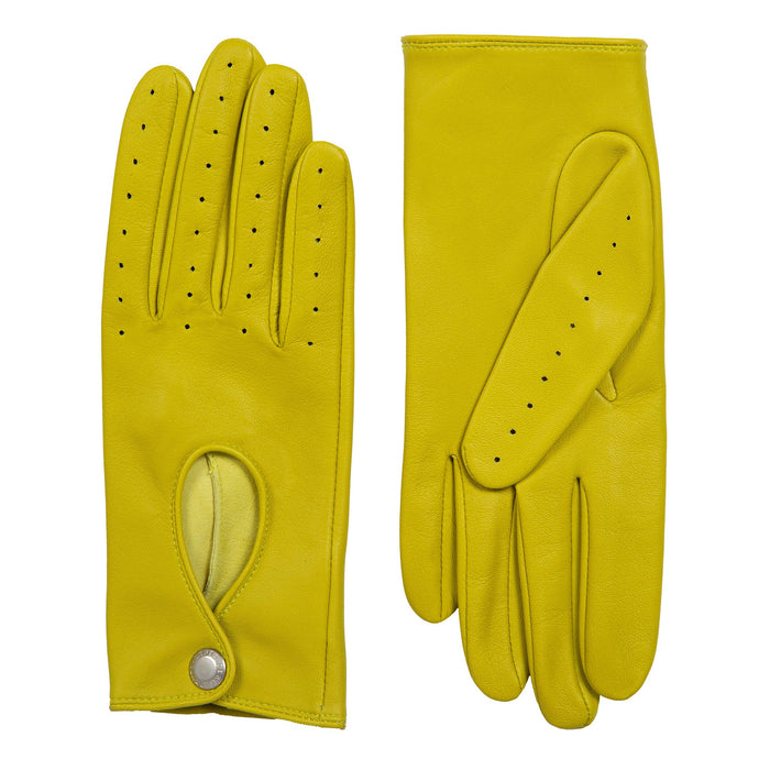 Women's Lined Leather Driving Gloves Lime Side