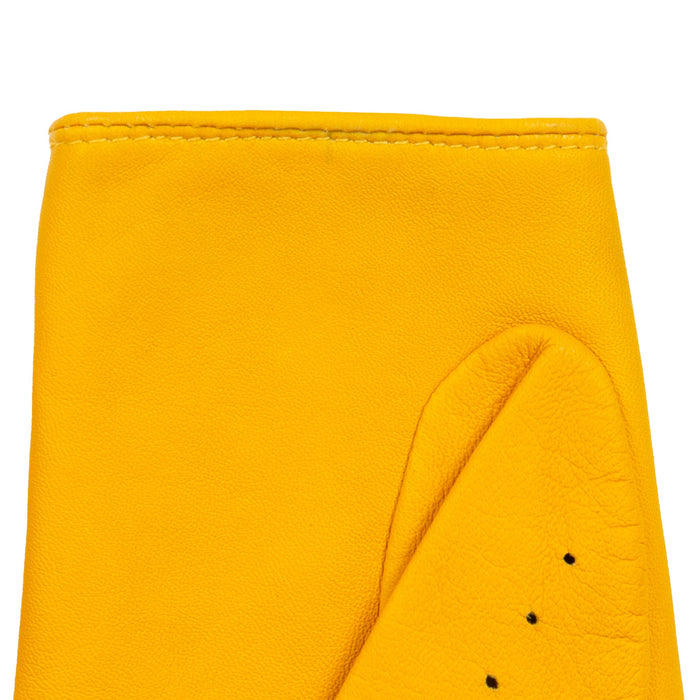Women's Lined Leather Driving Gloves Yellow left cuff