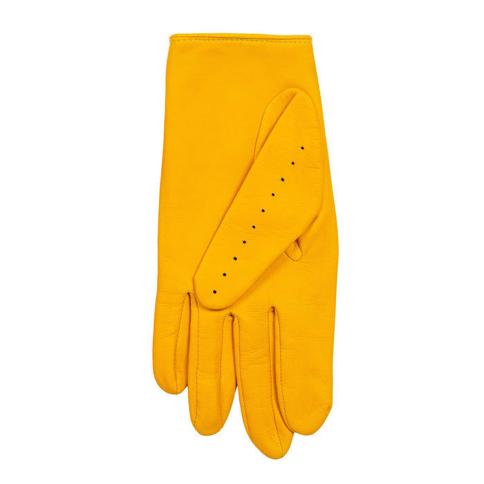 Women's Lined Leather Driving Gloves Yellow left