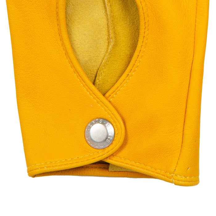 Women's Lined Leather Driving Gloves Yellow right cuff