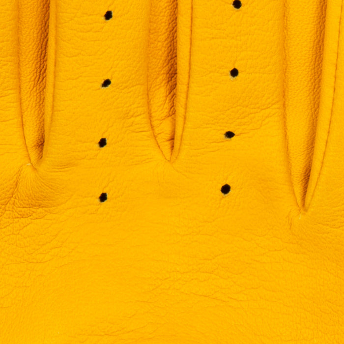 Women's Lined Leather Driving Gloves Yellow fingers