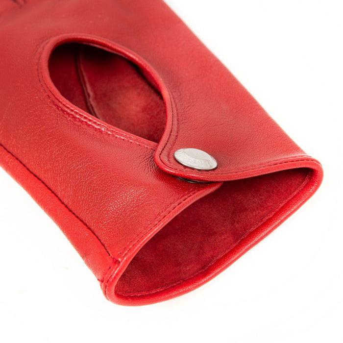 Women's Lined Leather Driving Gloves Berry open cuff