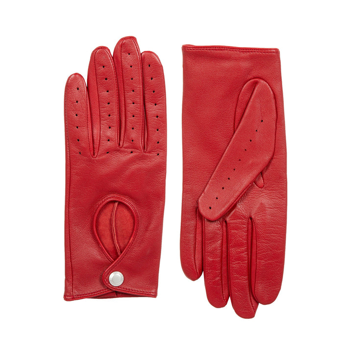 Women's Lined Leather Driving Gloves Berry side