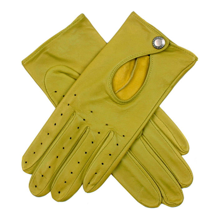 Women's Lined Leather Driving Gloves in lime