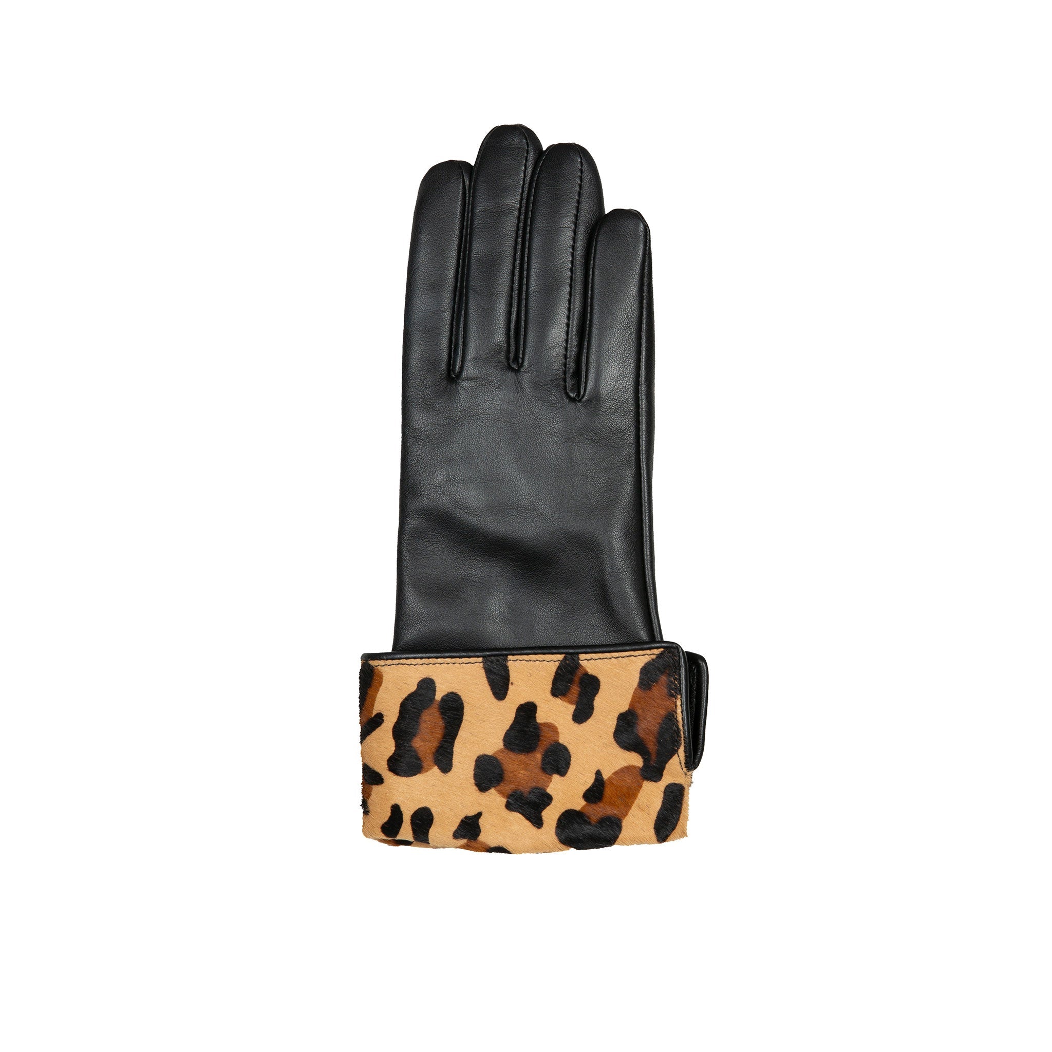 Women's Lined Leather Gloves with Ponyskin Leopard Print Cuffs | Dents