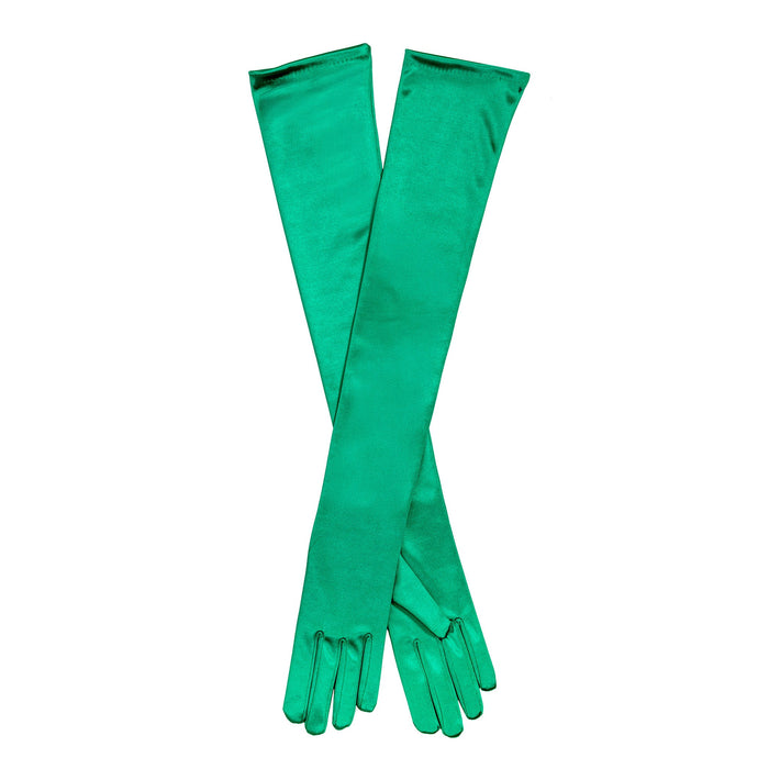 Women's Long Opera Satin Gloves, EMERALD / ONE