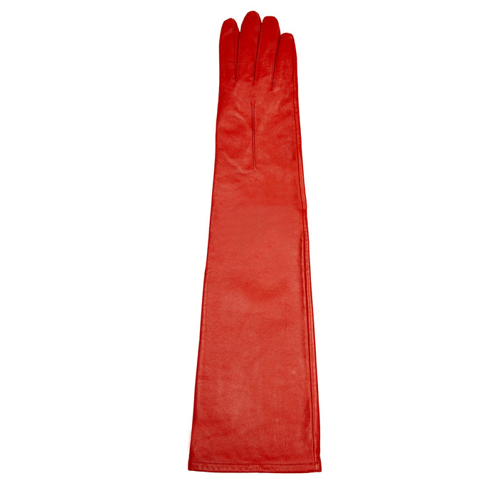 Women's Single Long Above-Elbow Lined Leather Gloves Berry right