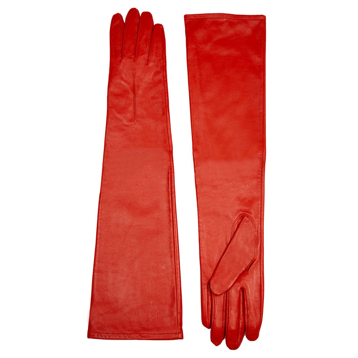 Women's Single Long Above-Elbow Lined Leather Gloves Berry side