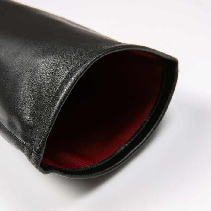 Women's Single Long Above-Elbow Lined Leather Gloves Black open cuff