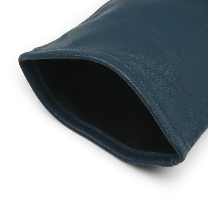 Women's Single Point Long Above Elbow Lined Leather Gloves Blueberry open cuff