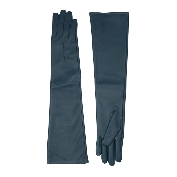 Women's Single Point Long Above Elbow Lined Leather Gloves Blueberry side