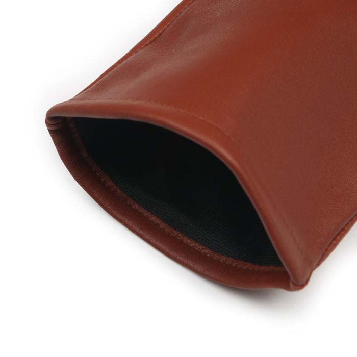 Women's Single Point Long Above Elbow Lined Leather Gloves cognac open cuff