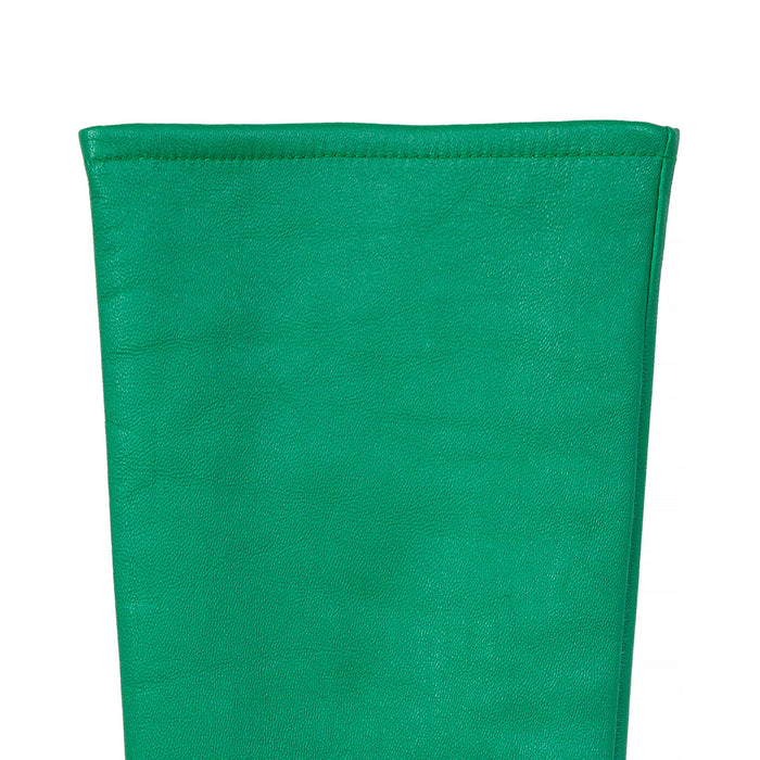 Women's Single Long Above-Elbow Lined Leather Gloves Emerald left cuff