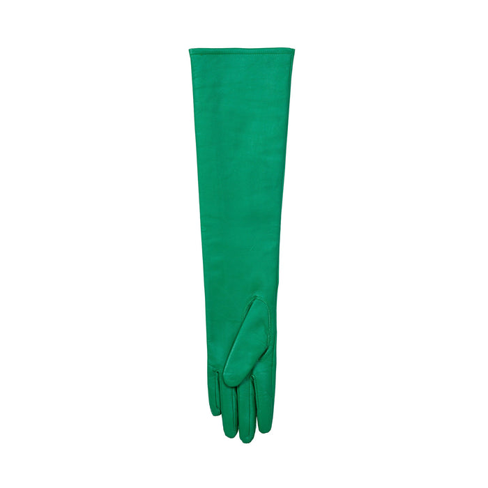 Women's Single Long Above-Elbow Lined Leather Gloves Emerald left