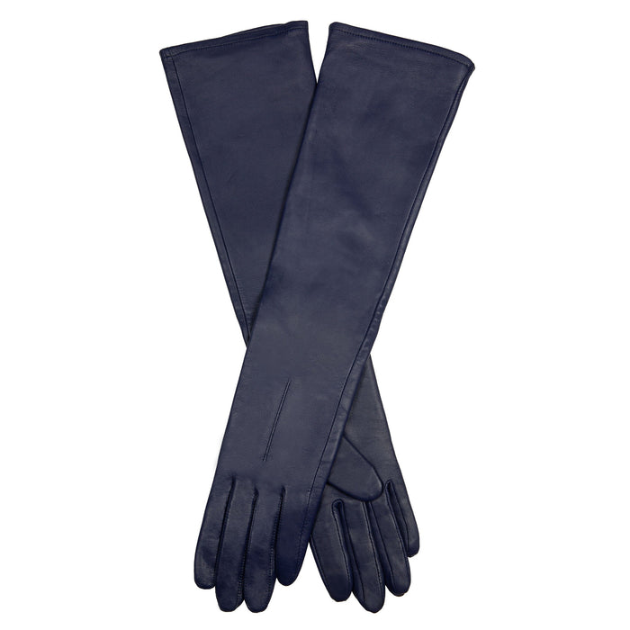 Women's Single Long Above-Elbow Lined Leather Gloves Navy